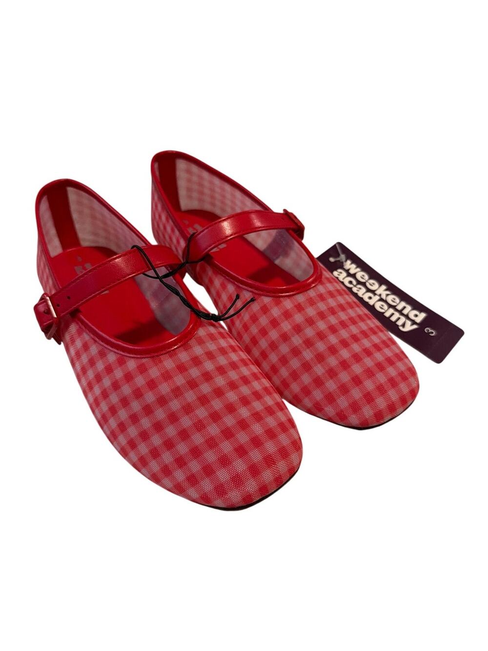 NWT Weekend Academy Girls Red Gingham Mesh Ballet Flats Mary Jane Size 3
